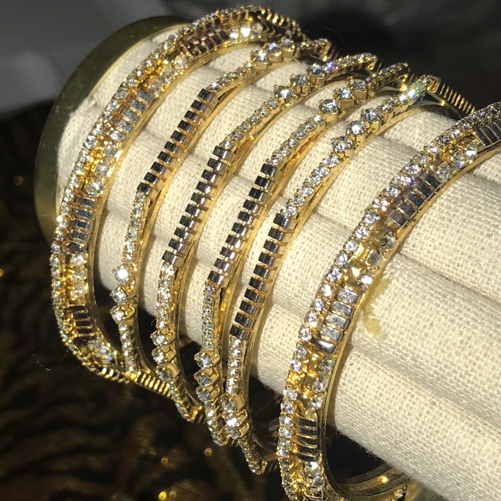 Artificial gold silver CZ Indian Bangle Set 6pcs
